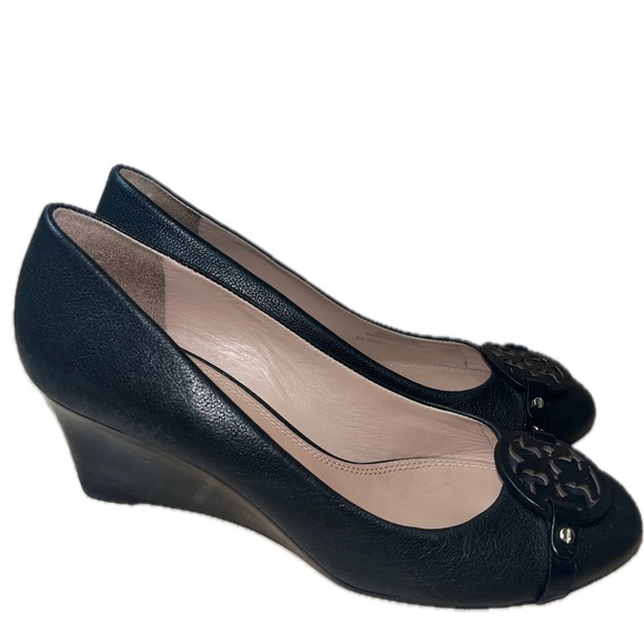 Tory Burch Women's Mini Miller Black Wedge Leather Logo Pump, Size 10M - Picture 5 of 12